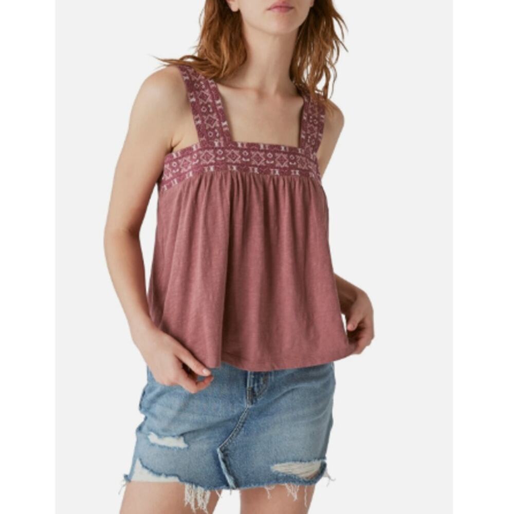 Lucky Brand Women's Brown Aztec Boho Square Neck Tank Top Size L